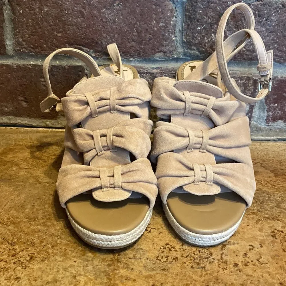 Sam Edelman Women‎ Awan Tan Suede Wedge Open-toe Ankle Strap Sandals